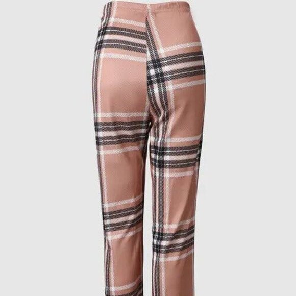 Women Dress Pants Small Brown Striped Print High Waist Leg Straigth Stretch Soft - Picture 11 of 16